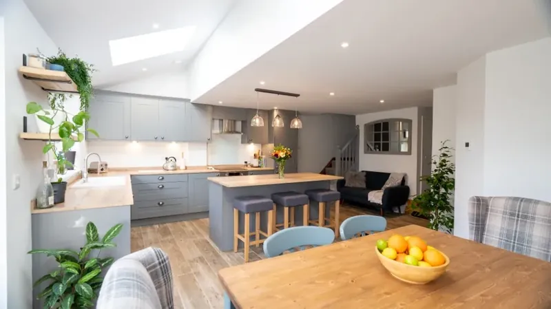 Kitchen diner with roof lights in a single storey extension