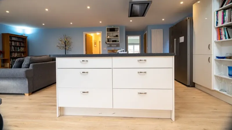 Open plan kitchen island in a Beacon extension, Hadleigh